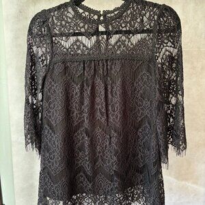 Blu Pepper Black Lace Shirt, Sz S